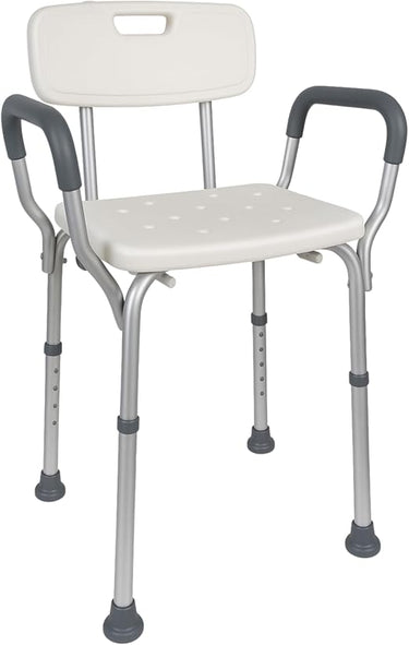 Mobiclinic, Sedia da doccia, Puerto, Marchio europeo, Disabili, Sgabello per anziani, Marcatura ce, Antiscivolo, Altezza regolabile, Sedile con fori acqua, Colore bianco